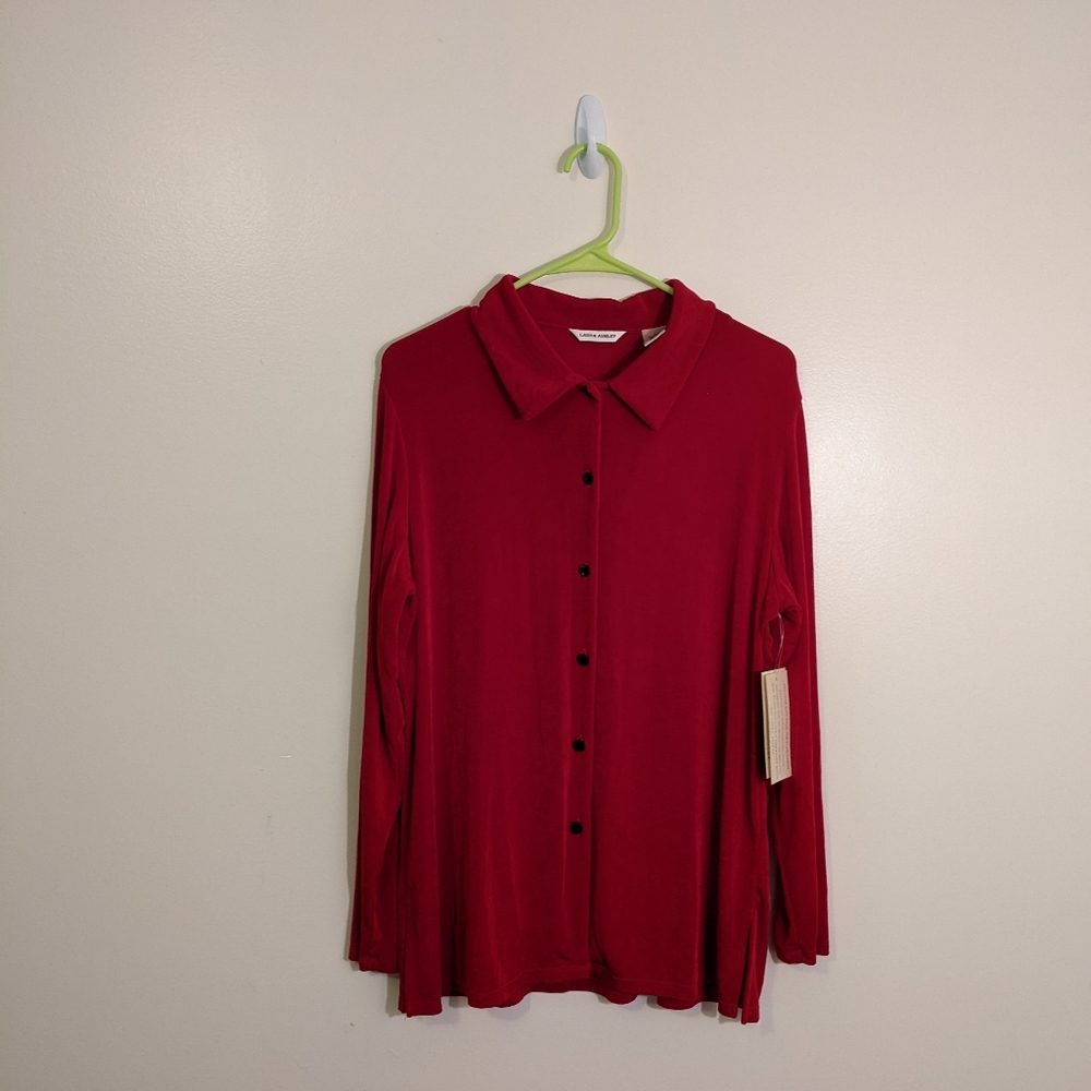 Laura Ashley Evening Holiday Long Sleeve Slinky Flowy Heavy Button Down Shirt